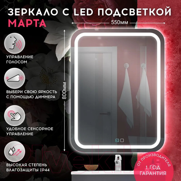 Изображение товара Зеркало Doratiz Марта Voice 55x80 / 2711.944 (сенсорный выключатель,подогрев,голосовое управление)