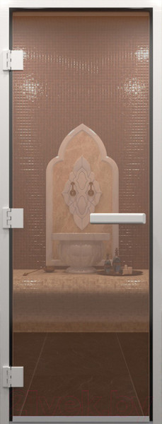 Изображение товара Стеклянная дверь для бани/сауны Doorwood Хамам без нижнего порога 71x190 / DW00857 (левая, бронза)
