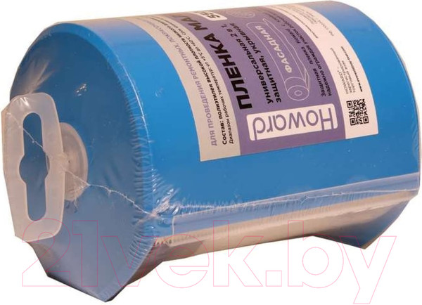 Изображение товара Пленка строительная Howard С малярной клейкой лентой FB (0.55х33м, синий, с диспенсером)