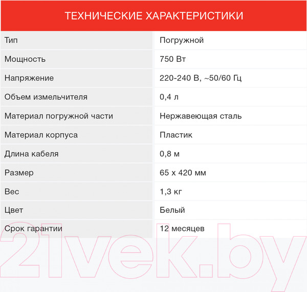Изображение товара Блендер погружной StarWind SBP1111 (белый)