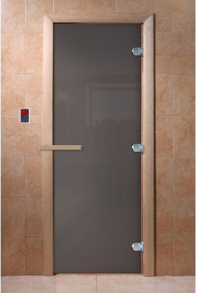 Изображение товара Стеклянная дверь для бани/сауны Doorwood Сумерки 80x200 / DW03535 (графит, коробка хвоя)