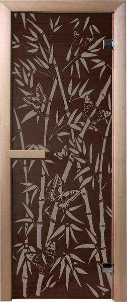Изображение товара Стеклянная дверь для бани/сауны Doorwood Бамбук и бабочки 70x190 / DW02936 (графит, коробка хвоя)
