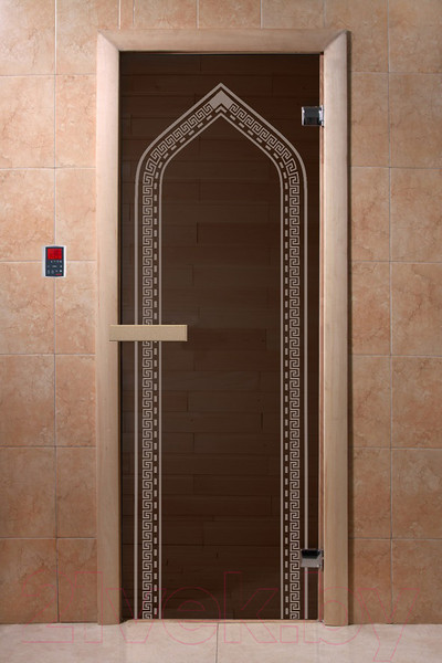 Изображение товара Стеклянная дверь для бани/сауны Doorwood Арка 70x190 / DW03641 (графит, коробка хвоя)