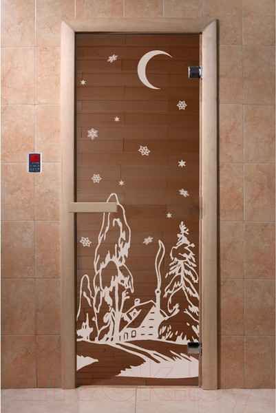 Изображение товара Стеклянная дверь для бани/сауны Doorwood Зима 70x190 / DW01220 (бронза, коробка хвоя)