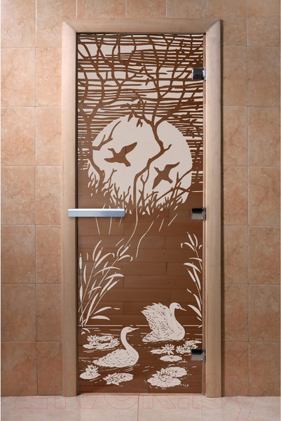 Изображение товара Стеклянная дверь для бани/сауны Doorwood Лебединое озеро 70x190 / DW01686 (бронза, коробка хвоя)