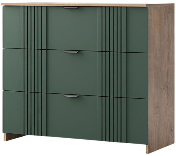 Изображение товара Комод Мебель-КМК 3Я Герта КМК 0979.17  (дуб канзас/SAT 22 зеленый матовый)