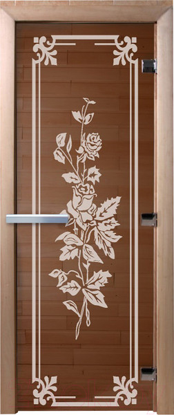 Изображение товара Стеклянная дверь для бани/сауны Doorwood Розы 70x190 / DW01222 (бронза, коробка хвоя)
