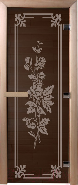 Изображение товара Стеклянная дверь для бани/сауны Doorwood Розы 70x190 / DW03643 (графит, коробка хвоя)