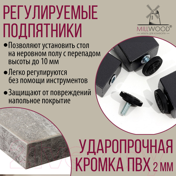 Изображение товара Письменный стол Millwood Лофт Сиэтл ДТ-5 130x70x75 (бетон/графит)