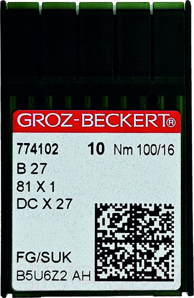 Изображение товара Набор игл для промышленной швейной машины Groz-Beckert DCx27 100 SUK GB-10  (для высокоэластичных тканей)
