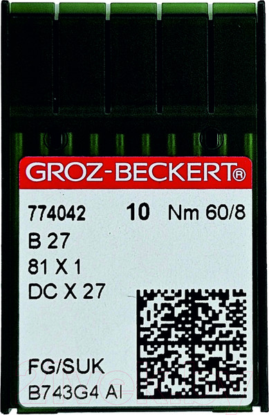 Изображение товара Набор игл для промышленной швейной машины Groz-Beckert DCx27 60 SUK GB-10 (для высокоэластичных тканей)