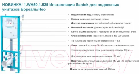 Изображение товара Унитаз подвесной с инсталляцией Santek Нео WH501543
