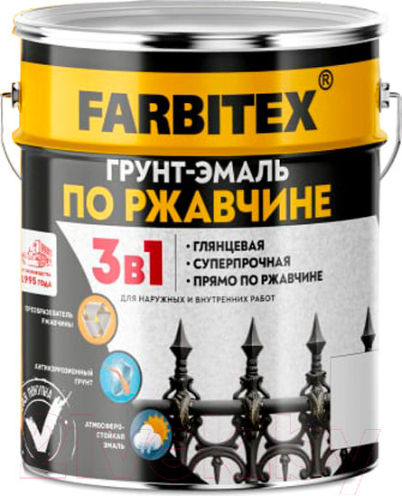 Изображение товара Грунт-эмаль Farbitex По ржавчине 3в1 (5кг, черный)