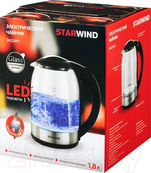 Изображение товара Электрочайник StarWind SKG2051  (черный/серебристый)