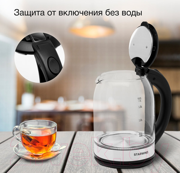 Изображение товара Электрочайник StarWind SKG2051  (черный/серебристый)