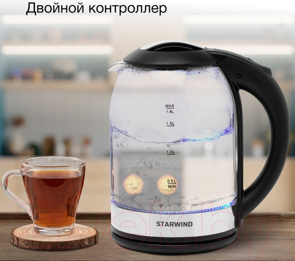 Изображение товара Электрочайник StarWind SKG2051  (черный/серебристый)