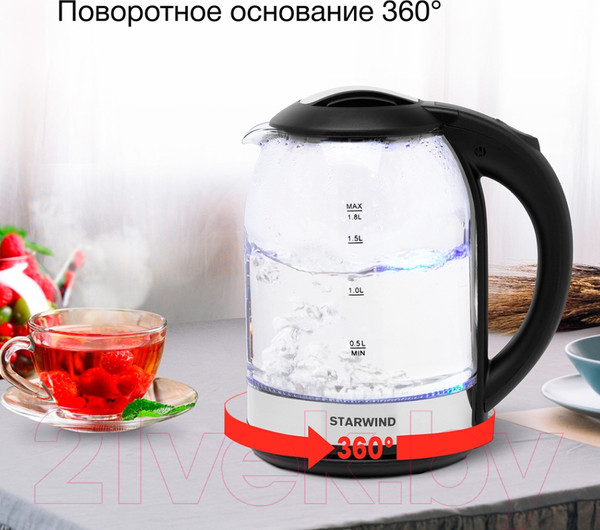Изображение товара Электрочайник StarWind SKG2051  (черный/серебристый)