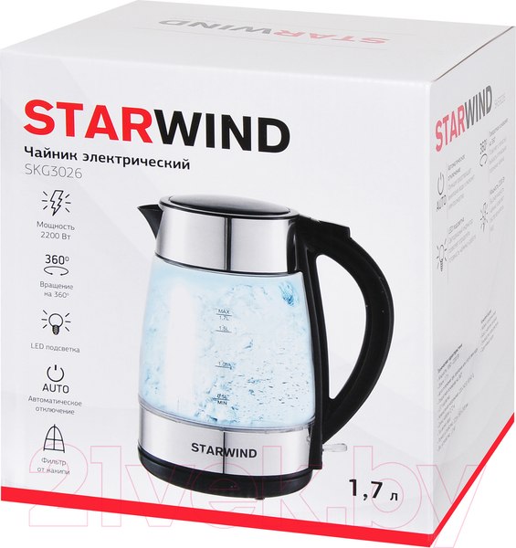 Изображение товара Электрочайник StarWind SKG3026  (черный/серебристый)