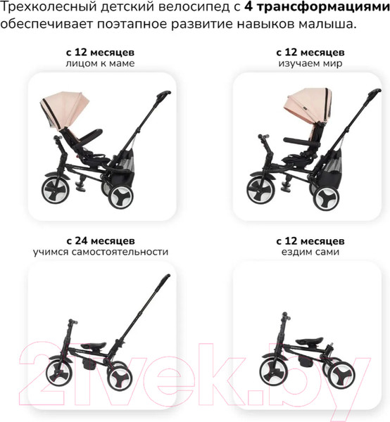 Изображение товара Трехколесный велосипед с ручкой Nuovita Bamzione BE3 (кремовый)