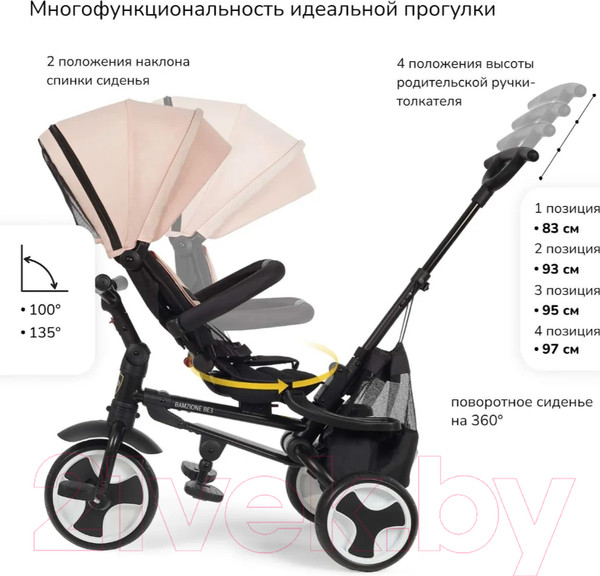 Изображение товара Трехколесный велосипед с ручкой Nuovita Bamzione BE3 (кремовый)