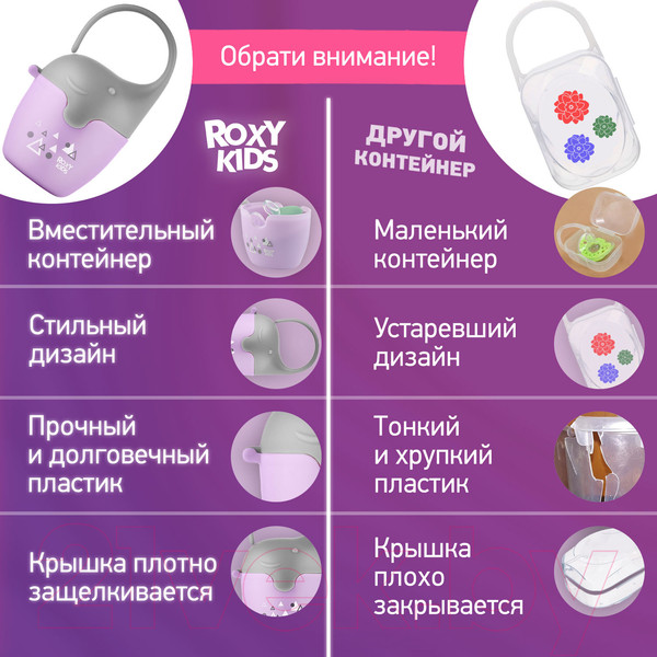 Изображение товара Контейнер для пустышки Roxy-Kids Слоник / REF-001-V (сиреневый)