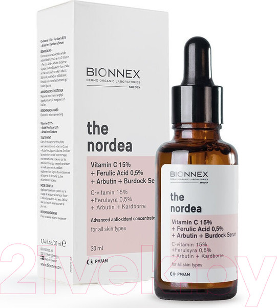 Изображение товара Сыворотка для лица Bionnex The Nordea Витамин С 15%+Феруловая к-та 0.5%+Арбутин+Экст.лопуха (30мл)