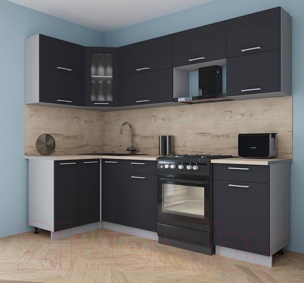 Изображение товара Кухонный гарнитур Интерлиния Мила Gloss 50-12x26 (пепел/пепел/травертин серый)