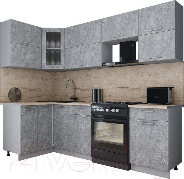 Изображение товара Кухонный гарнитур Интерлиния Мила Gloss 50-12x26 (керамика/керамика/травертин серый)