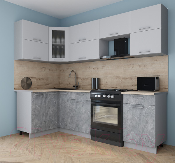 Изображение товара Кухонный гарнитур Интерлиния Мила Gloss 50-12x26 (грей/керамика/травертин серый)
