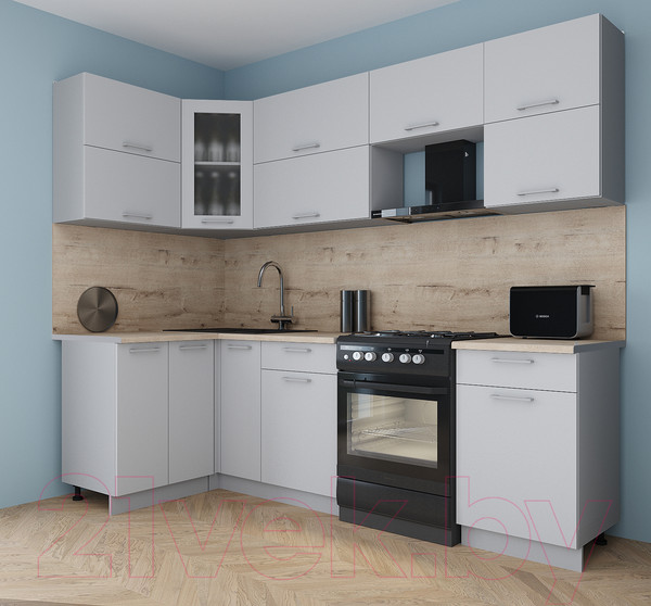 Изображение товара Кухонный гарнитур Интерлиния Мила Gloss 50-12x26 (грей/грей/травертин серый)