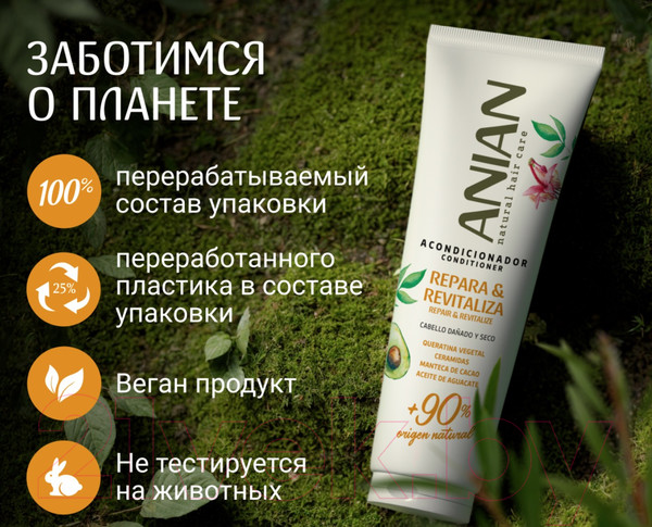 Изображение товара Кондиционер для волос Anian Восстанавливающий для поврежденных сухих волос (250мл)