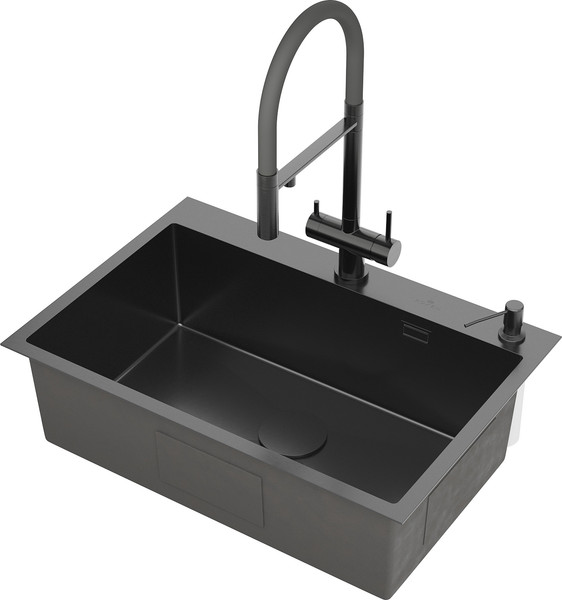 Изображение товара Мойка кухонная Roxen Simple 560220-70B PVD с коландером и дозатором (графит)