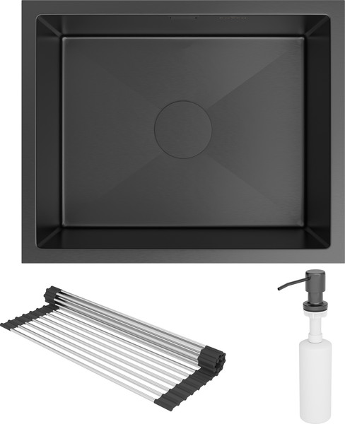 Изображение товара Мойка кухонная Roxen Uno 560210-54B PVD под столешницу с ролл-матом и дозатором (графит)