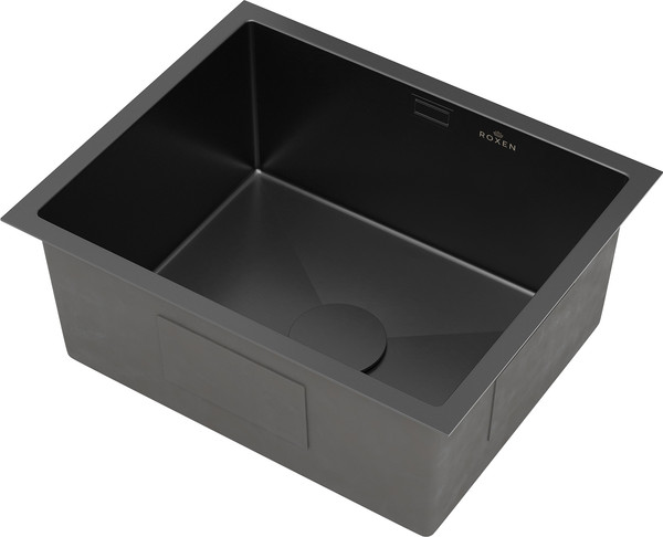 Изображение товара Мойка кухонная Roxen Uno 560210-54B PVD под столешницу с ролл-матом и дозатором (графит)