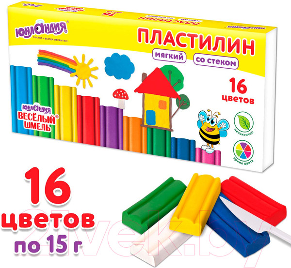 Изображение товара Пластилин Юнландия Веселый шмель / 106673 (16цв)