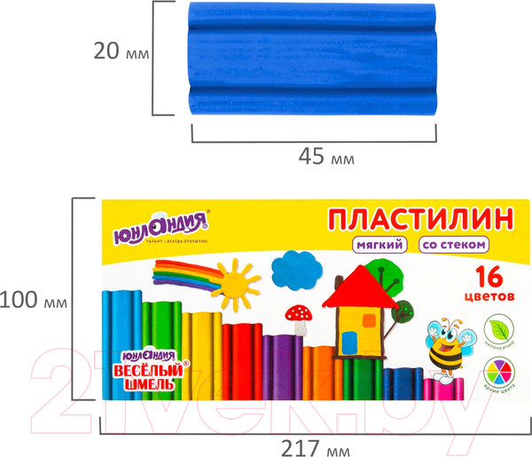 Изображение товара Пластилин Юнландия Веселый шмель / 106673 (16цв)