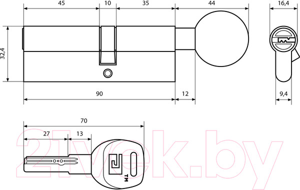 Изображение товара Цилиндровый механизм замка Аллюр HD FG 90-5К CP 40Gx50 (хром)