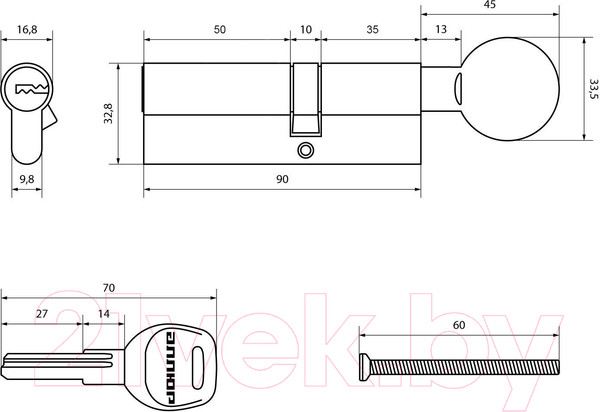 Изображение товара Цилиндровый механизм замка Аллюр HD FG 90-5К CP 35Gx55 (хром)