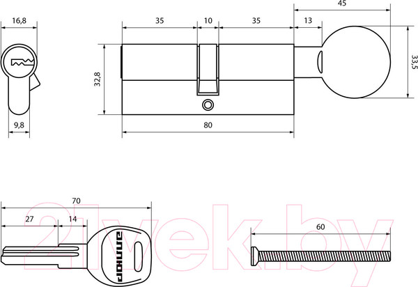 Изображение товара Цилиндровый механизм замка Аллюр HD FG 80-5К CP 40x40G (хром)