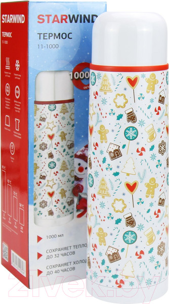Изображение товара Термос для напитков StarWind New Year 11-1000 (белый/рисунок)