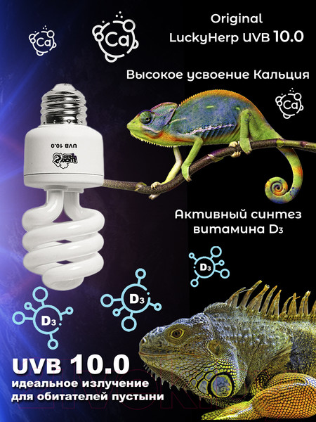 Изображение товара Лампа для террариума Lucky Herp Reptile UVB Compact Fluorescent Lamp 13W UVB 10.0 / 004