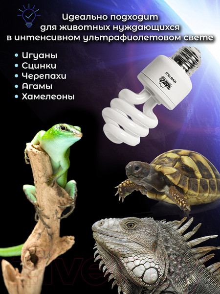 Изображение товара Лампа для террариума Lucky Herp Reptile UVB Compact Fluorescent Lamp 13W UVB 15.0 / 001