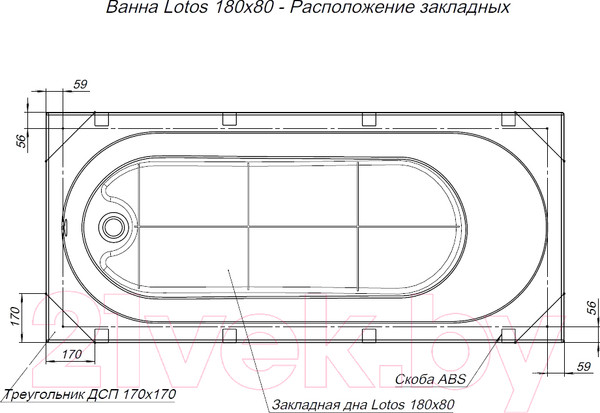 Изображение товара Ванна акриловая Aquanet Lotos 180x80