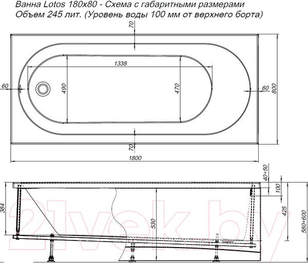Изображение товара Ванна акриловая Aquanet Lotos 180x80