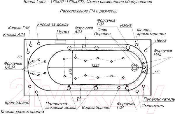Изображение товара Ванна акриловая Aquanet Lotos 170x70
