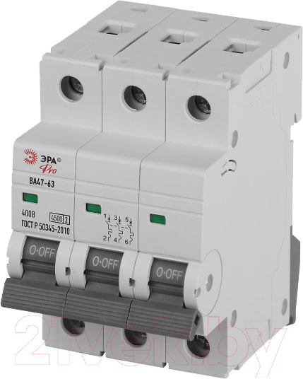 Изображение товара Выключатель автоматический ЭРА Pro VA63-3P25C4.5 ВА47-63 3P 25А / Б0059439