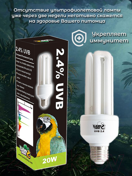 Изображение товара Лампа для птиц Lucky Herp Bird UVB Lamp 20W UVB 2.4 / 002