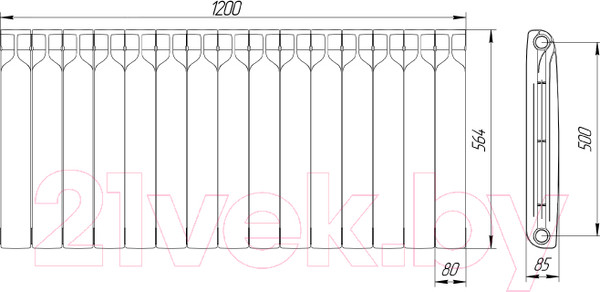 Изображение товара Радиатор биметаллический BiLux Plus R500 (15 секций)
