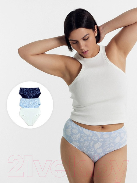 Изображение товара Комплект женских трусов Mark Formelle 412075-3 (р.102, россыпь листиков на голубом)