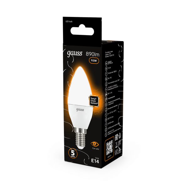 Изображение товара Лампа Gauss Свеча 9.5W 890lm 3000К E14 / 103101110